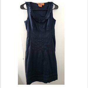 Tory Burch Pleated Neckline Sleeveless Navy Womens Dress Sz 4